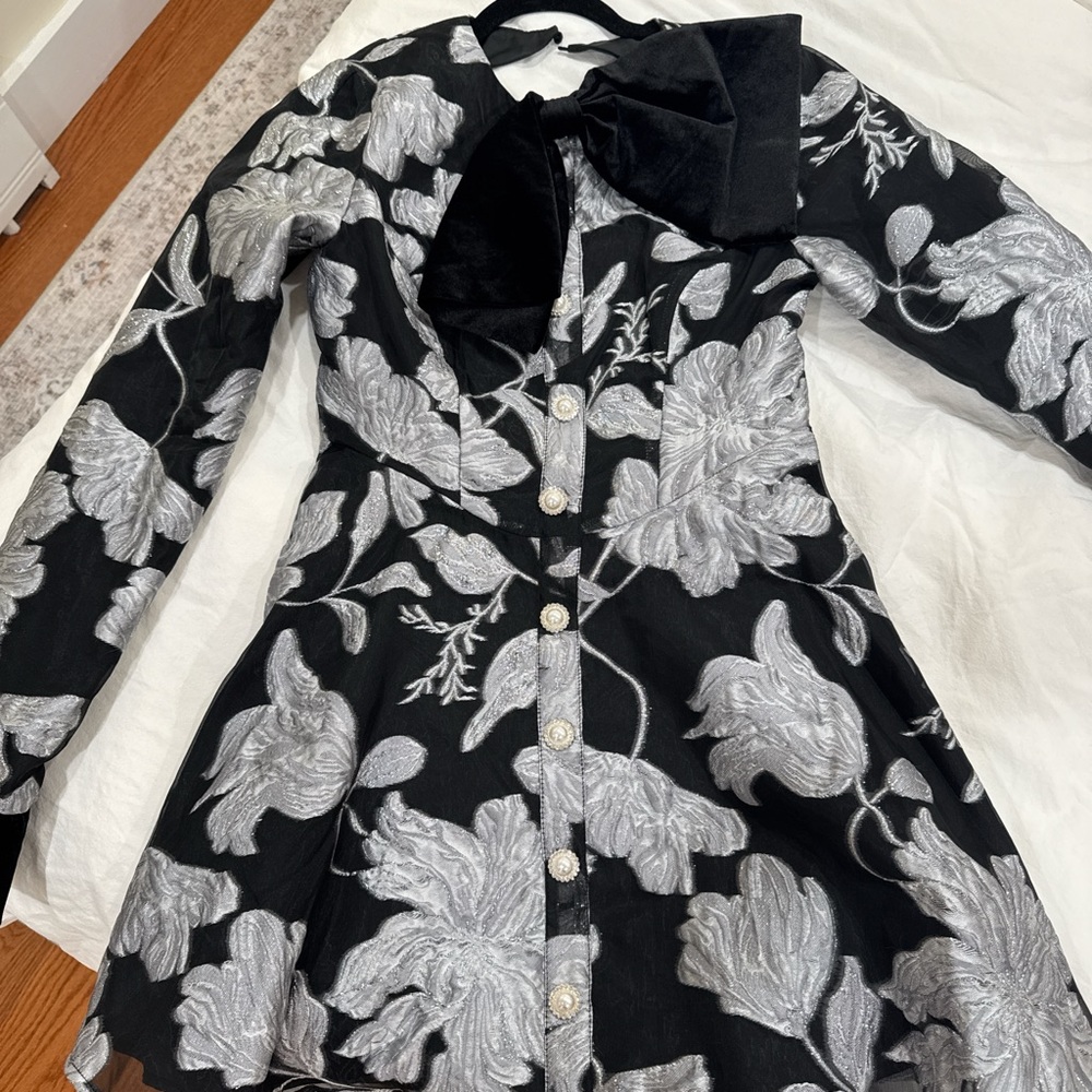 ASOS Black and Silver Floral Mini Dress - Picture 5 of 5